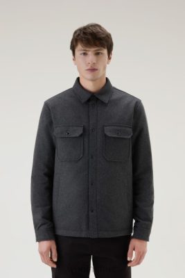 Woolrich Clothing - Woolrich Alaskan Padded Overshirt in Recycled Italian Wool Blend Charcoal Melange Men DL82662 Clothing