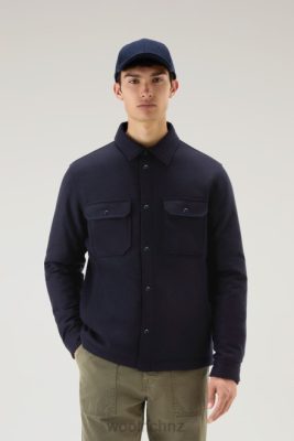 Woolrich Clothing - Woolrich Alaskan Padded Overshirt in Recycled Italian Wool Blend Melton Blue Men DL82638 Clothing