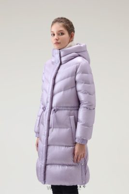 Woolrich Clothing - Woolrich Aliquippa Silky Long Down Jacket with a Drawstring Waist Lilac Dawn Women DL82263 Clothing