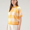 Woolrich Clothing - Woolrich American Check Polo in Yarn-Dyed Stretch Cotton Blend Fire Yellow Buffalo Women DL82143 Clothing