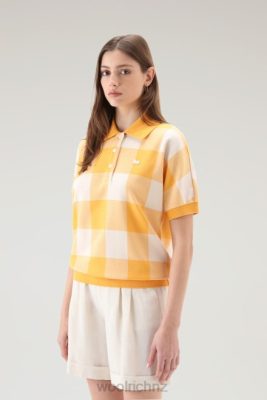 Woolrich Clothing - Woolrich American Check Polo in Yarn-Dyed Stretch Cotton Blend Fire Yellow Buffalo Women DL82143 Clothing