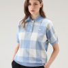 Woolrich Clothing - Woolrich American Check Polo in Yarn-Dyed Stretch Cotton Blend Pale Indigo Buffalo Women DL8229 Clothing