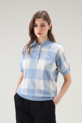 Woolrich Clothing - Woolrich American Check Polo in Yarn-Dyed Stretch Cotton Blend Pale Indigo Buffalo Women DL8229 Clothing