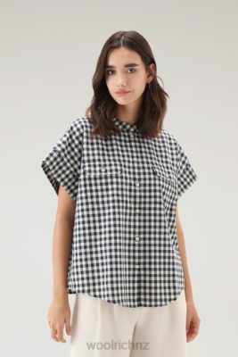 Woolrich Clothing - Woolrich Appalachian Trail Short-Sleeved Check Blouse in Pure Cotton Blue Buffalo Women DL8244 Clothing