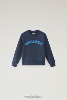 Woolrich Clothing - Woolrich B Varsity Crewneck in Pure Cotton Melton Blue Boys DL82869 Clothing