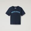 Woolrich Clothing - Woolrich B Varsity Logo Tee in Pure Cotton Melton Blue Boys DL82881 Clothing