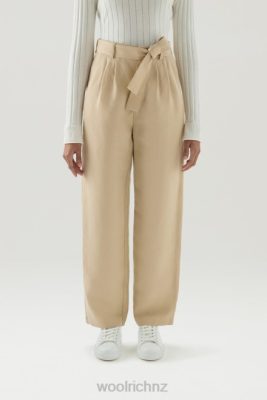 Woolrich Clothing - Woolrich Belted Pants in Linen Blend Feather Beige Women DL8274 Clothing