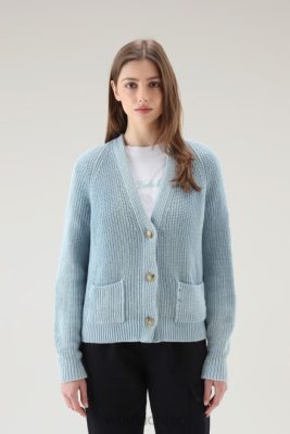Woolrich Clothing - Woolrich Cardigan in Pure Organic with Natural Garment-Dye Finish Pale Indigo Women DL8286 Clothing