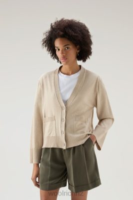 Woolrich Clothing - Woolrich Cardigan in a Cotton Cashmere Blend Beige Melange Women DL82113 Clothing