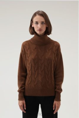 Woolrich Clothing - Woolrich Cashmere Cable-Knit Turtleneck Dark Camel Women DL82269 Clothing