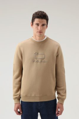 Woolrich Clothing - Woolrich Classic Fleece Crewneck with Embroidered Logo Gold Khaki Men DL82713 Clothing