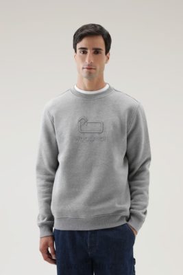 Woolrich Clothing - Woolrich Classic Fleece Crewneck with Embroidered Logo Medium Grey Melange Men DL82710 Clothing
