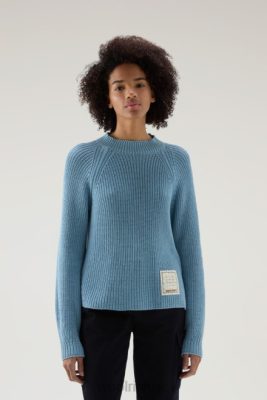 Woolrich Clothing - Woolrich Crewneck Sweater in Pure Cotton with Natural Garment-Dye Finish Pale Indigo Women DL82131 Clothing