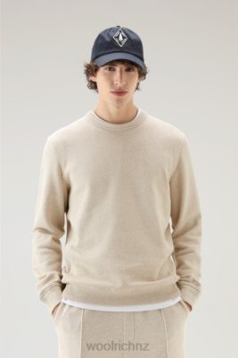 Woolrich Clothing - Woolrich Crewneck Sweater in a Linen Cotton Fleece Blend Beach Sand Men DL82602 Clothing