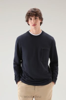 Woolrich Clothing - Woolrich Crewneck in Pure Cotton Fleece with Zip Pocket Melton Blue Men DL82422 Clothing