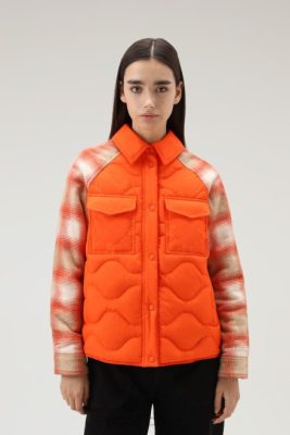 Woolrich Clothing - Woolrich Crinkle Nylon Alba Overshirt with Wool Sleeves Flame Women DL82299 Clothing