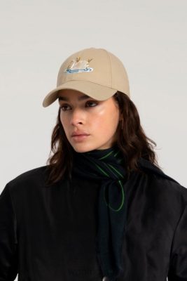 Woolrich Clothing - Woolrich Embroidered Baseball Cap in a Twill Cotton Blend-Danielle Cathari Beige Women DL82140 Accessories