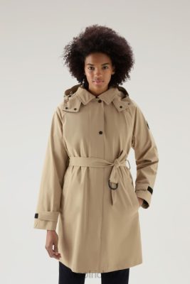 Woolrich Clothing - Woolrich Fayette Light Trench Coat with Detachable Hood Feather Beige Women DL82116 Clothing
