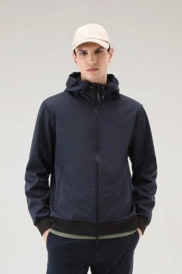 Woolrich Clothing - Woolrich Full zip Hoodie in Softshell Melton Blue Men DL82416 Clothing