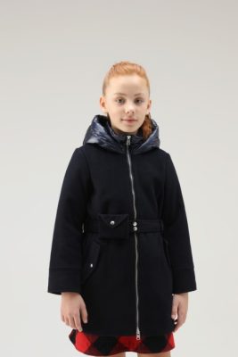 Woolrich Clothing - Woolrich G Wool Blend Parka with Back Quilting Melton Blue Girls DL82926 Clothing