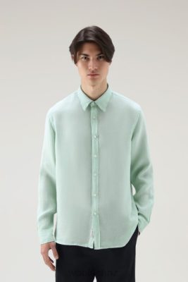 Woolrich Clothing - Woolrich Garment-Dyed Pure Linen Shirt Harbor Green Men DL82404 Clothing