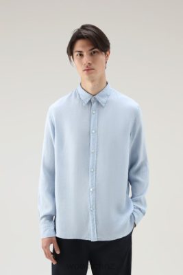 Woolrich Clothing - Woolrich Garment-Dyed Pure Linen Shirt Pale Indigo Men DL82548 Clothing