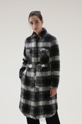 Woolrich Clothing - Woolrich Gentry Wool Blend Coat Black Check Women DL82254 Clothing