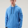 Woolrich Clothing - Woolrich Hoodie in Pure Cotton Fleece with Zip Pocket Campanula Blue Men DL82587 Clothing