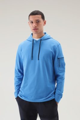 Woolrich Clothing - Woolrich Hoodie in Pure Cotton Fleece with Zip Pocket Campanula Blue Men DL82587 Clothing