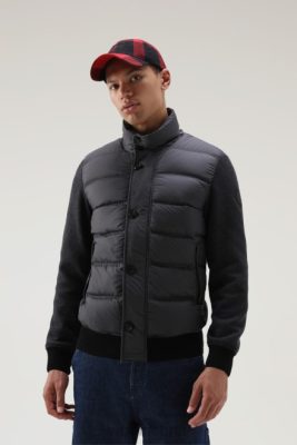 Woolrich Clothing - Woolrich Hybrid Jacket in Wool Blend with Quilted Front Charcoal Melange Men DL82725 Clothing