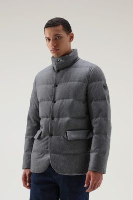 Woolrich Clothing - Woolrich Luxe Blazer in Vitale Barberis Canonico Wool Medium Grey Melange Men DL82746 Clothing