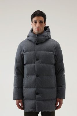 Woolrich Clothing - Woolrich Luxe Long Parka in Vitale Barberis Canonico Wool Medium Grey Melange Men DL82656 Clothing