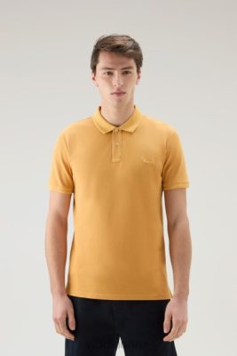 Woolrich Clothing - Woolrich Mackinack Polo in Garment-Dye Stretch Cotton Piquet Fire Yellow Men DL82794 Clothing
