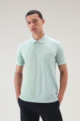 Woolrich Clothing - Woolrich Mackinack Polo in Garment-Dye Stretch Cotton Piquet Harbor Green Men DL82791 Clothing