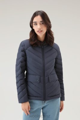 Woolrich Clothing - Woolrich Padded Short Jacket with Chevron Quilting Melton Blue Women DL8211 Clothing