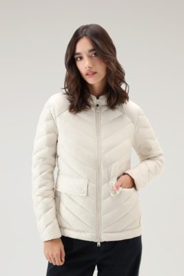 Woolrich Clothing - Woolrich Padded Short Jacket with Chevron Quilting Milky Cream Women DL8235 Clothing