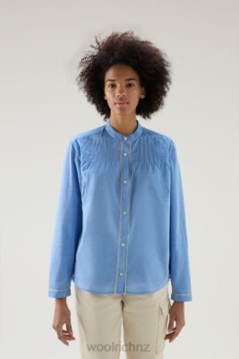 Woolrich Clothing - Woolrich Pintuck Shirt in Pure Cotton Chambray Pale Indigo Women DL82134 Clothing