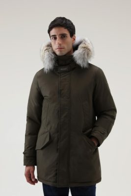 Woolrich Clothing - Woolrich Polar Parka in Ramar Cloth with High Collar and Fur Trim Dark Green Men DL82848 Clothing