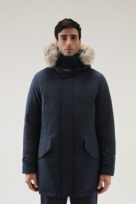 Woolrich Clothing - Woolrich Polar Parka in Ramar Cloth with High Collar and Fur Trim Melton Blue Men DL82854 Clothing