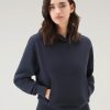 Woolrich Clothing - Woolrich Pure Cotton Hoodie with Embroidered Logo Melton Blue Women DL82329 Clothing