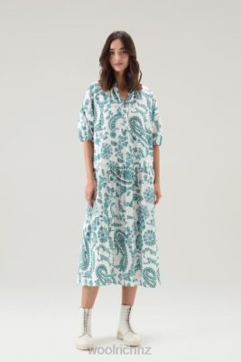 Woolrich Clothing - Woolrich Ruffled Dress in Pure Cotton Poplin Turquoise Paisley Women DL82164 Clothing