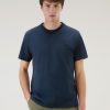 Woolrich Clothing - Woolrich Sheep T-Shirt in Pure Cotton Melton Blue Men DL82407 Clothing