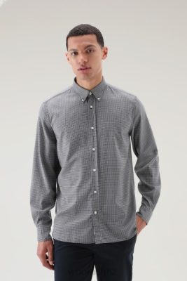 Woolrich Clothing - Woolrich Shirt in Cool Virgin Merino Wool Micro Check Blue Men DL82806 Clothing