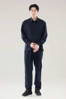 Woolrich Clothing - Woolrich Stretch Long-Sleeved Shirt in Solotex Wool Blend Navy Men DL82476 Clothing