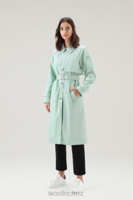 Woolrich Clothing - Woolrich Summer Trench in Urban Touch Fabric with Belted Waist Harbor Green Women DL8262 Clothing