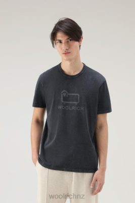 Woolrich Clothing - Woolrich T-shirt in Garment-Dyed Pure Cotton with Sheep Logo Black Men DL82377 Clothing