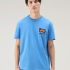 Woolrich Clothing - Woolrich T-shirt in Pure Cotton with Camouflage Sheep Logo Campanula Blue Men DL82617 Clothing