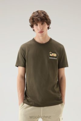 Woolrich Clothing - Woolrich T-shirt in Pure Cotton with Camouflage Sheep Logo Dark Green Men DL82383 Clothing