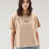 Woolrich Clothing - Woolrich T-shirt in Pure Cotton with Pleated Shoulders Feather Beige Women DL82119 Clothing