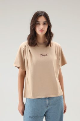 Woolrich Clothing - Woolrich T-shirt in Pure Cotton with Pleated Shoulders Feather Beige Women DL82119 Clothing